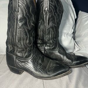Vintage Lucchese Black Cowboy Boots Men’s 10D Pebbled Leather Western